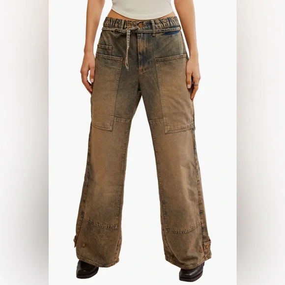 NWT FREE PEOPLE WE THE FREE Crvy Outlaw Wide Leg Jeans MEMPHIS MUD XL - Picture 6 of 9